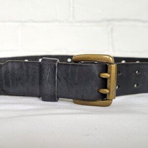 Vintage Black Leather Belt with Brass Buckle Size S